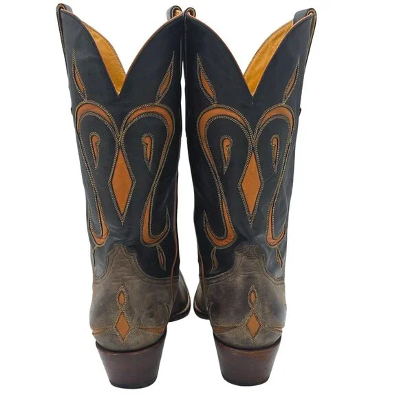 Heritage Boots Taupe Gray Orange Suede Leather Cowboy Western Boots Mens 10 CBC - Picture 6 of 16